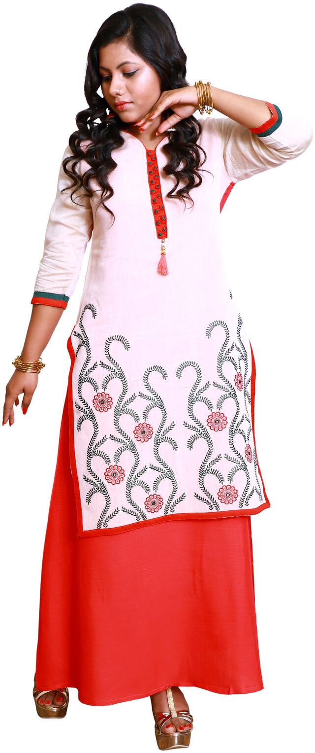 OMIKKA Women White Embroidered Angrakha Kurti
