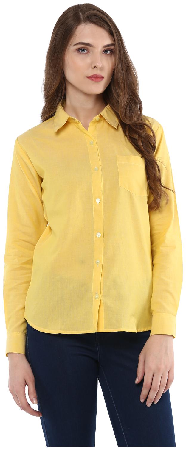 

One Femme Women Yellow Solid Regular Fit Shirt