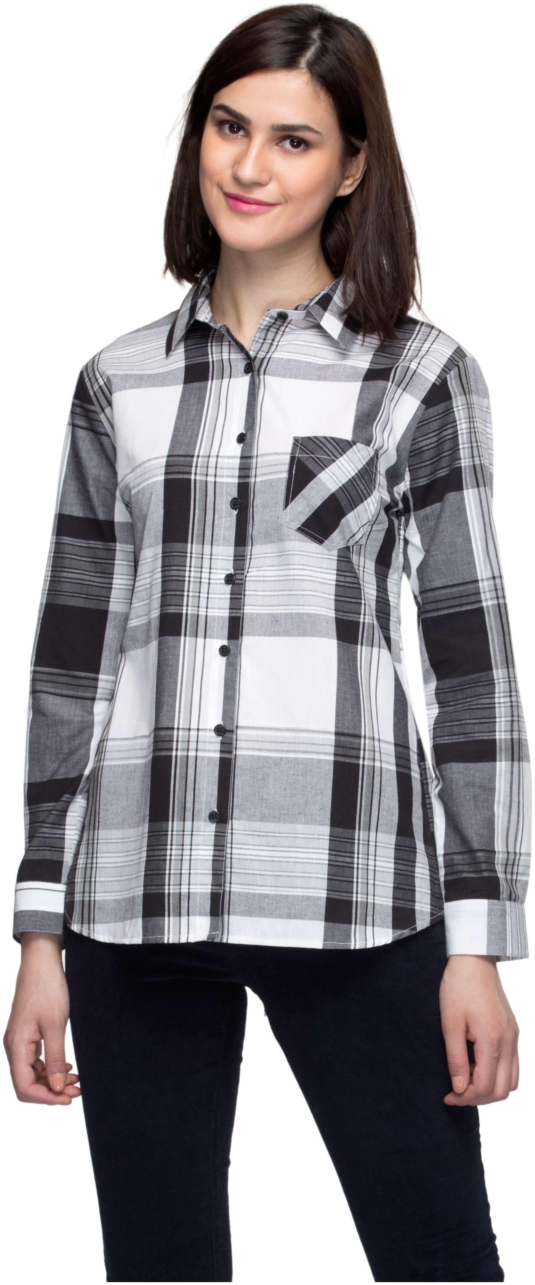 

One Femme Women Black Checked Regular Fit Shirt