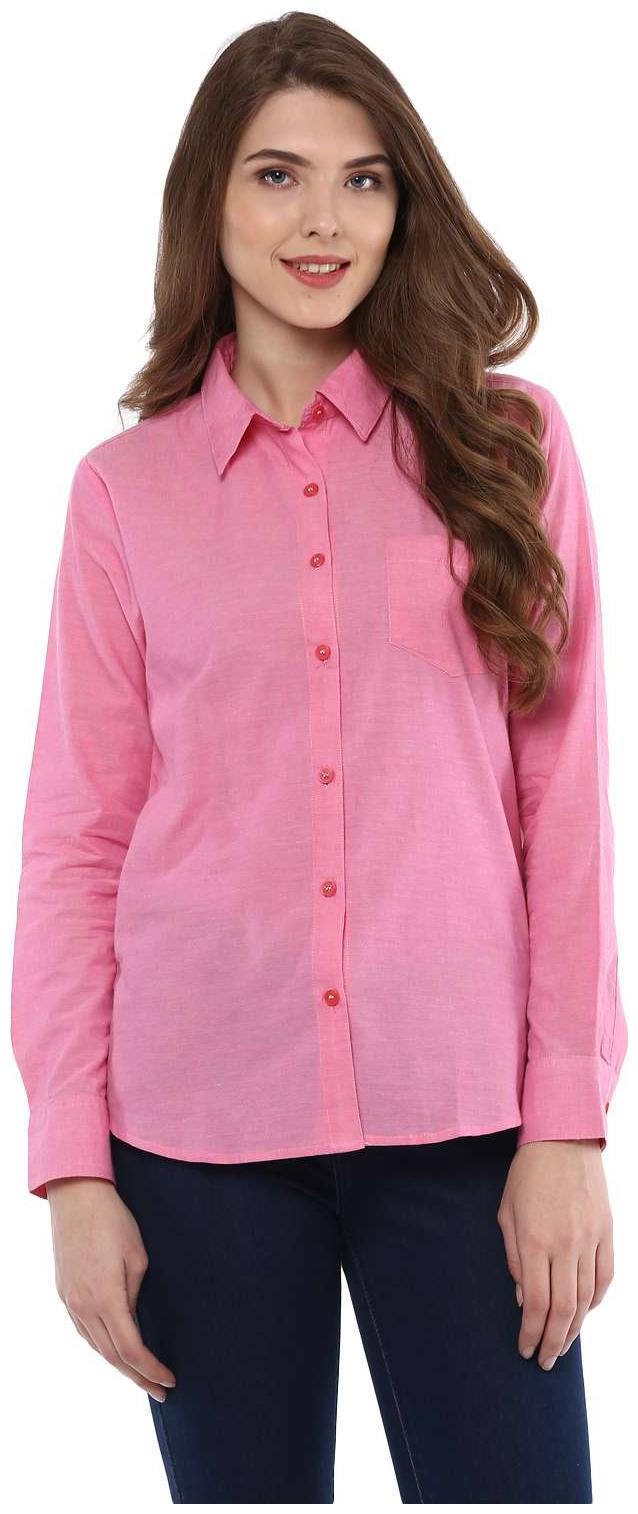 

One Femme Women Pink Solid Regular Fit Shirt