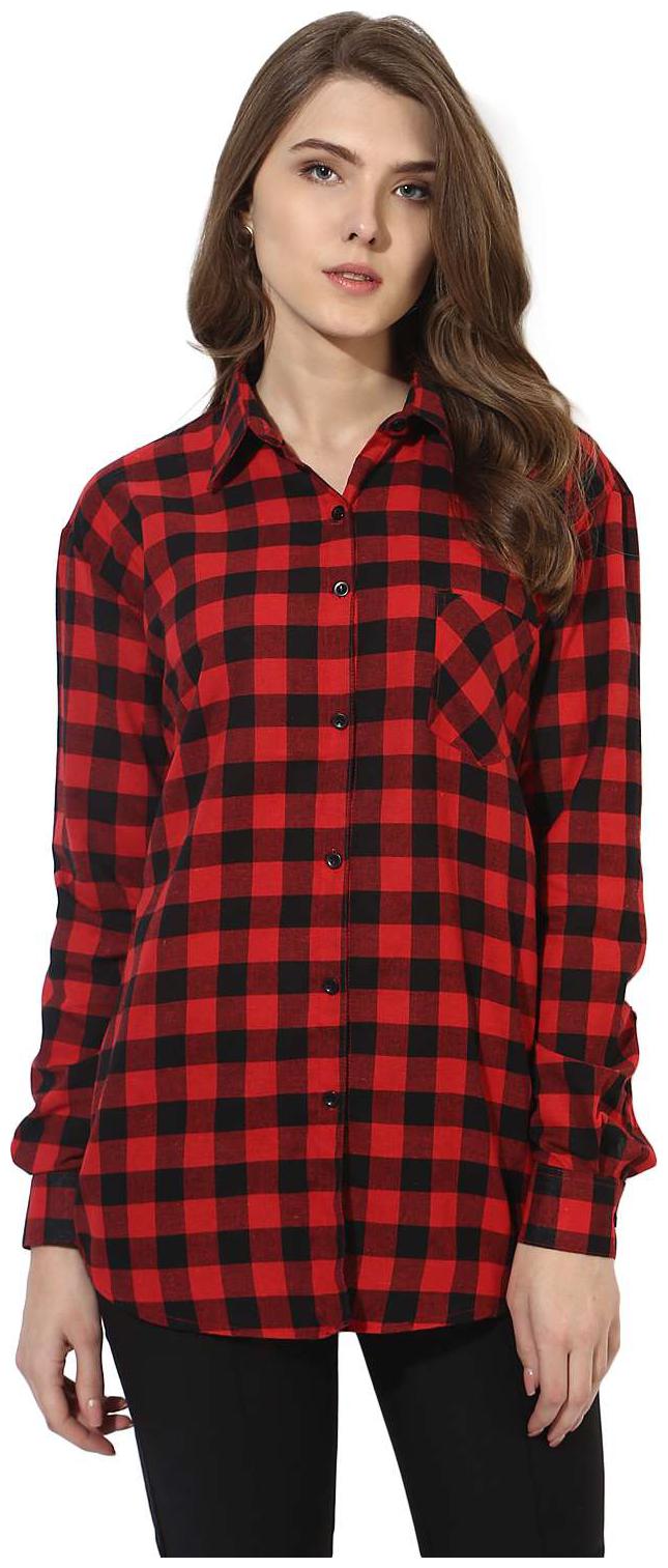 

One Femme Women Red Checked Regular Fit Shirt
