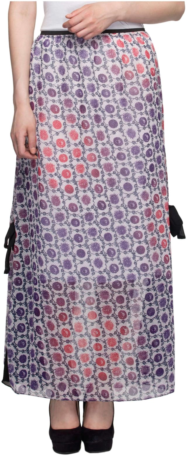 One Femme Women's Printed Long Maxi Skirt with Side Belt