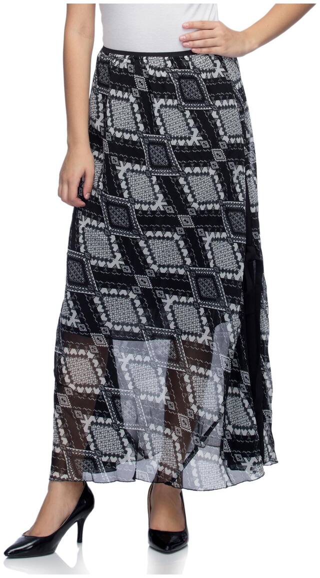 One Femme Women's Printed Long Maxi Skirt With Side Belt
