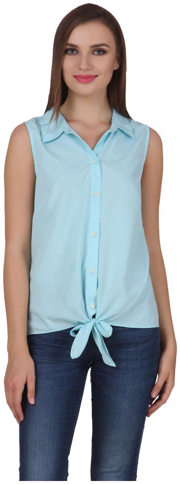 

One Femme Women Blue Solid Regular Fit Shirt