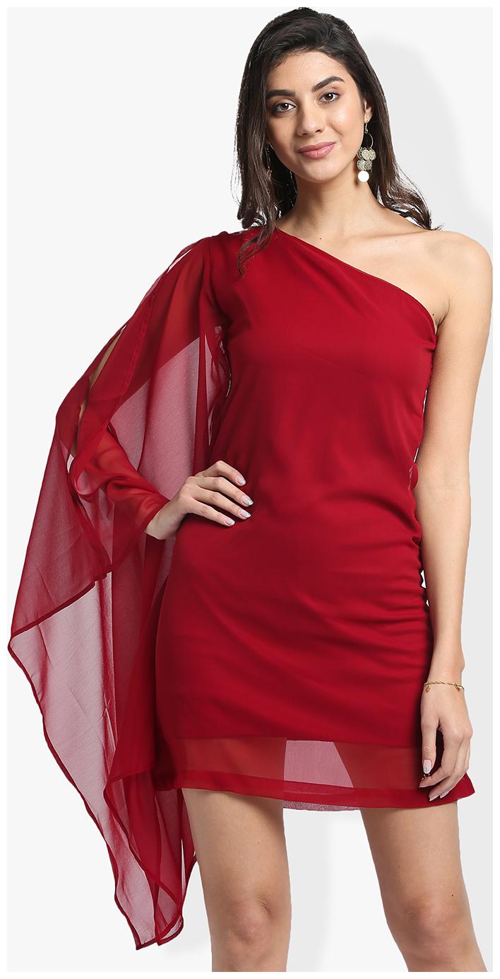 

Trend Arrest Maroon Solid A-line dress