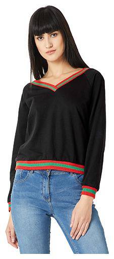 Miss Chase Women Solid Sweatshirt - Black