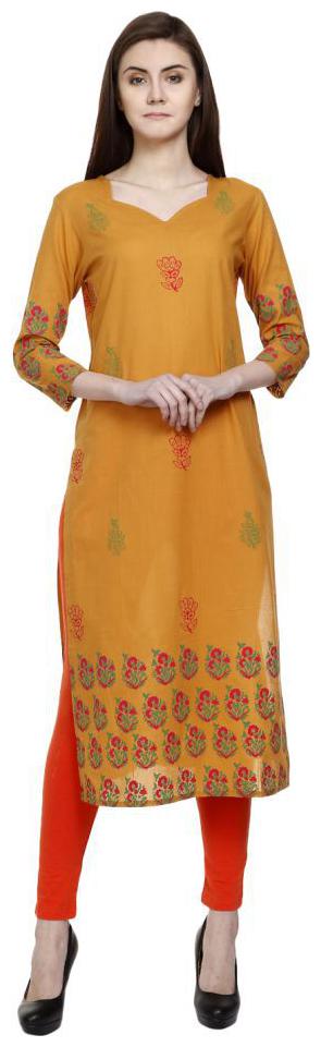 

orange cotton straight kurta