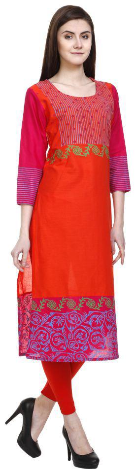 

orange cotton straight kurta