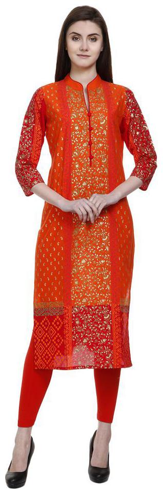 

orange cotton straight kurta