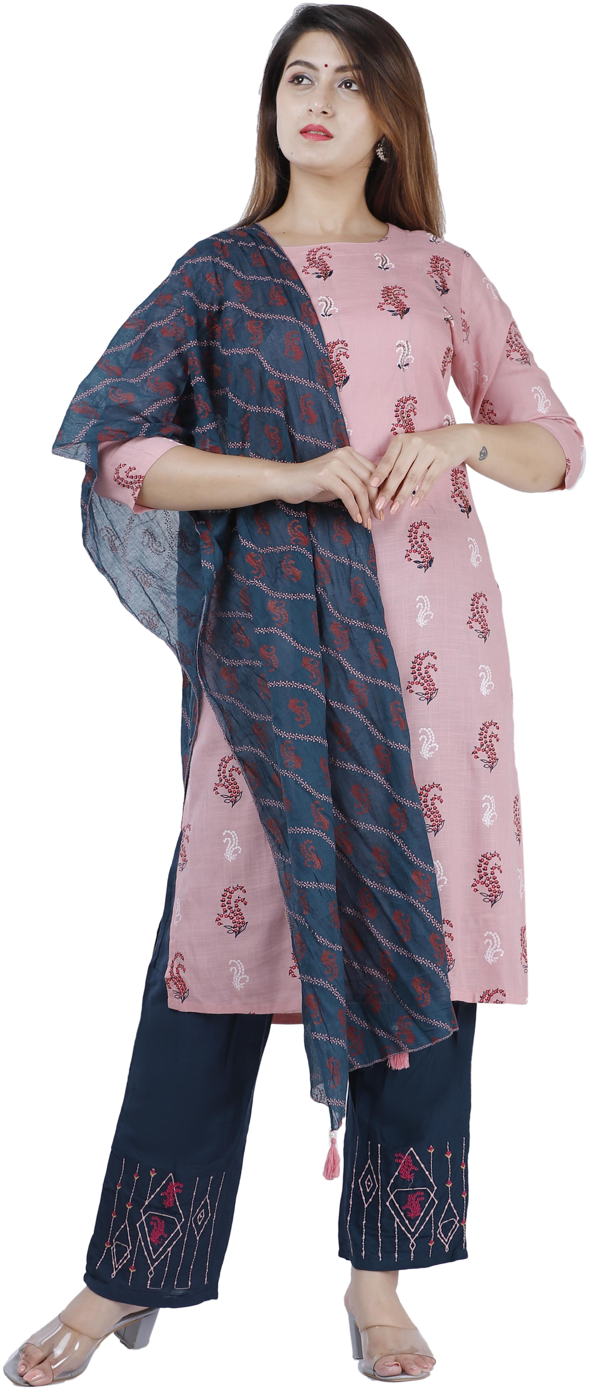 

Orange Designer Printed Viscose Rayon Pink Kurti With Palazzo For Women