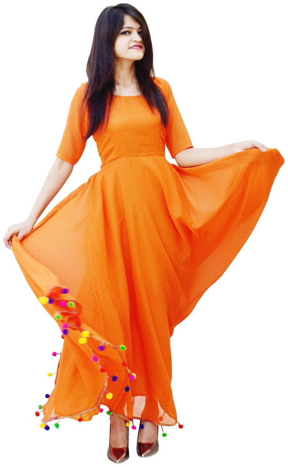 

Rajkumari dress up like a princess Women Orange Solid Anarkali Kurta