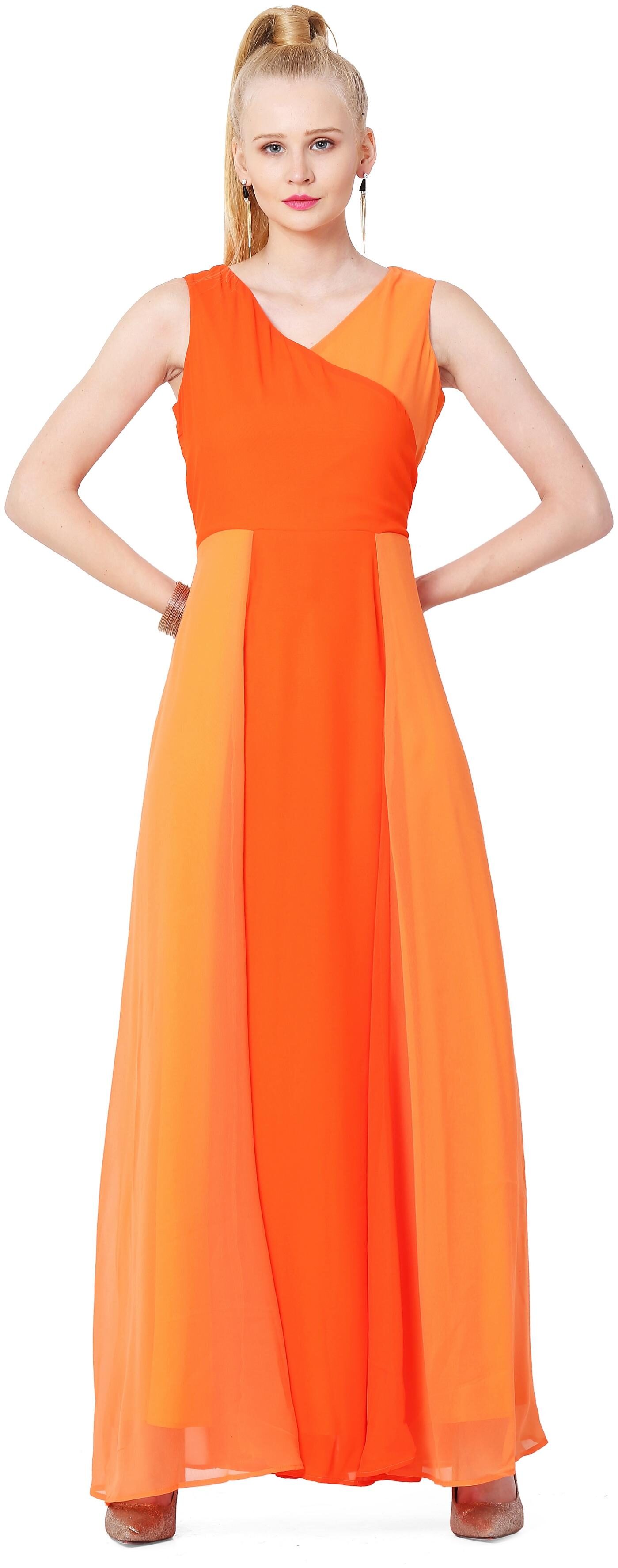 

ORANGE PEACH 2 SHADE OVERLAP SLEEVELESS GOWN