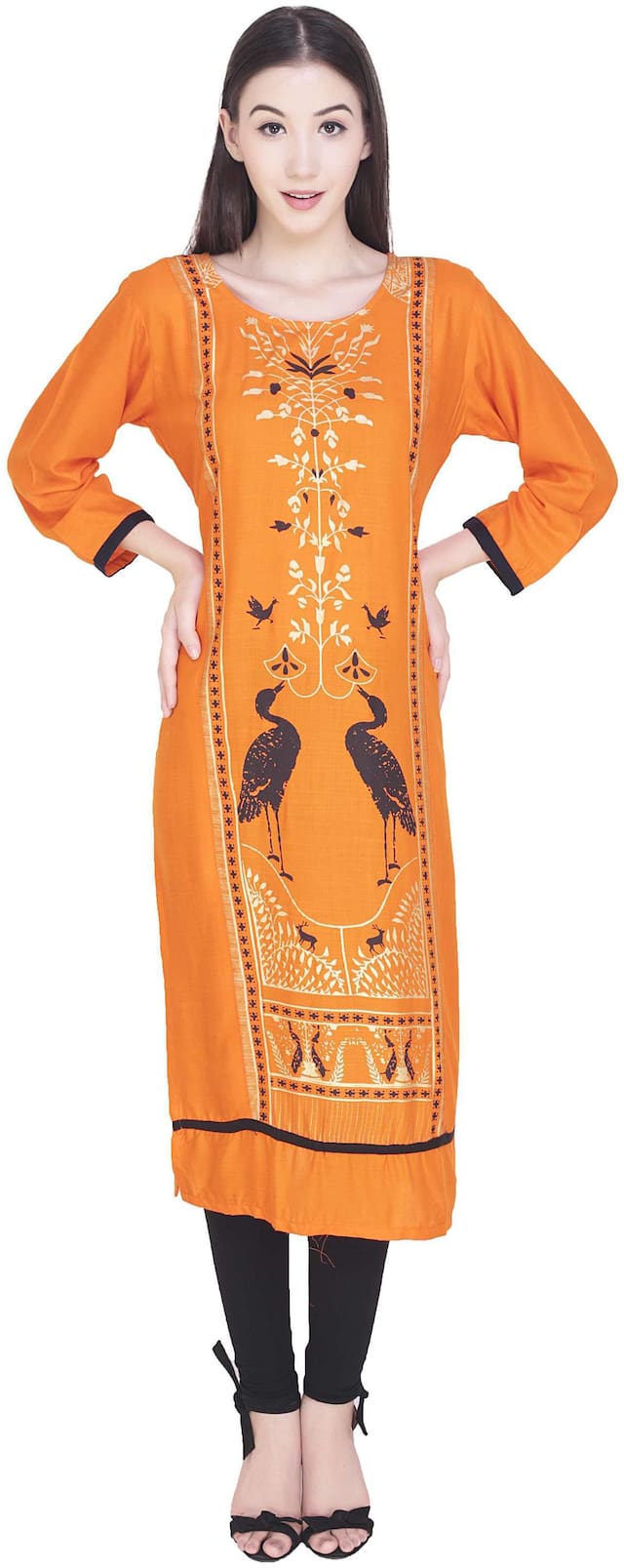 Inara Robes Women Orange Floral Straight Kurta