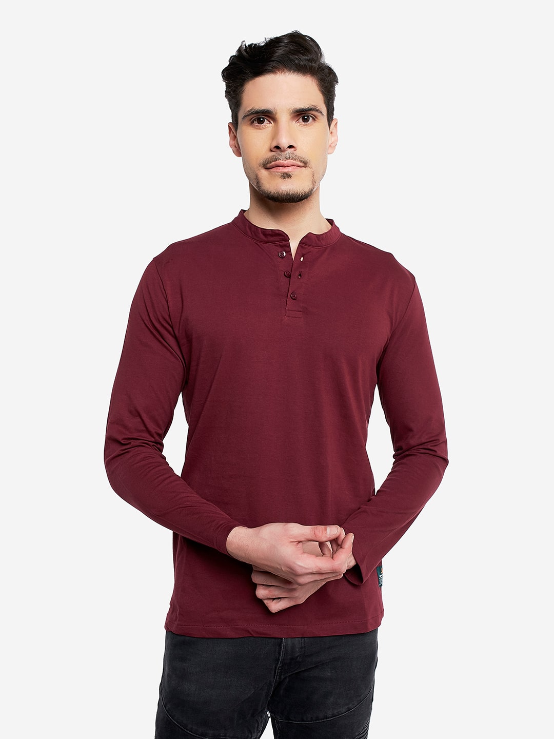 

Organic Chics Men Maroon Regular fit Cotton Blend Henley neck T-Shirt - Pack Of 1