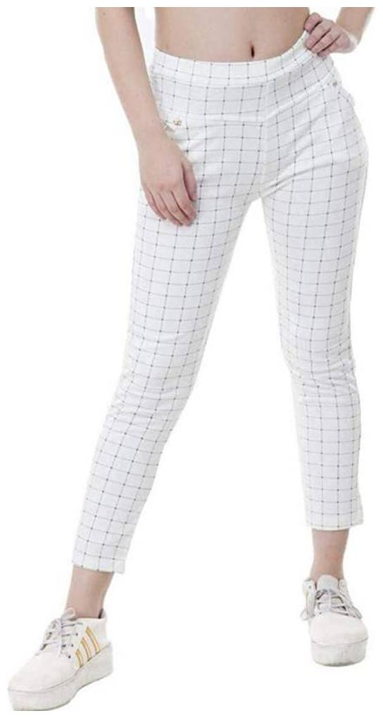 

Orion Apparel Checked Cotton Regular Trouser Pants For Women (White)