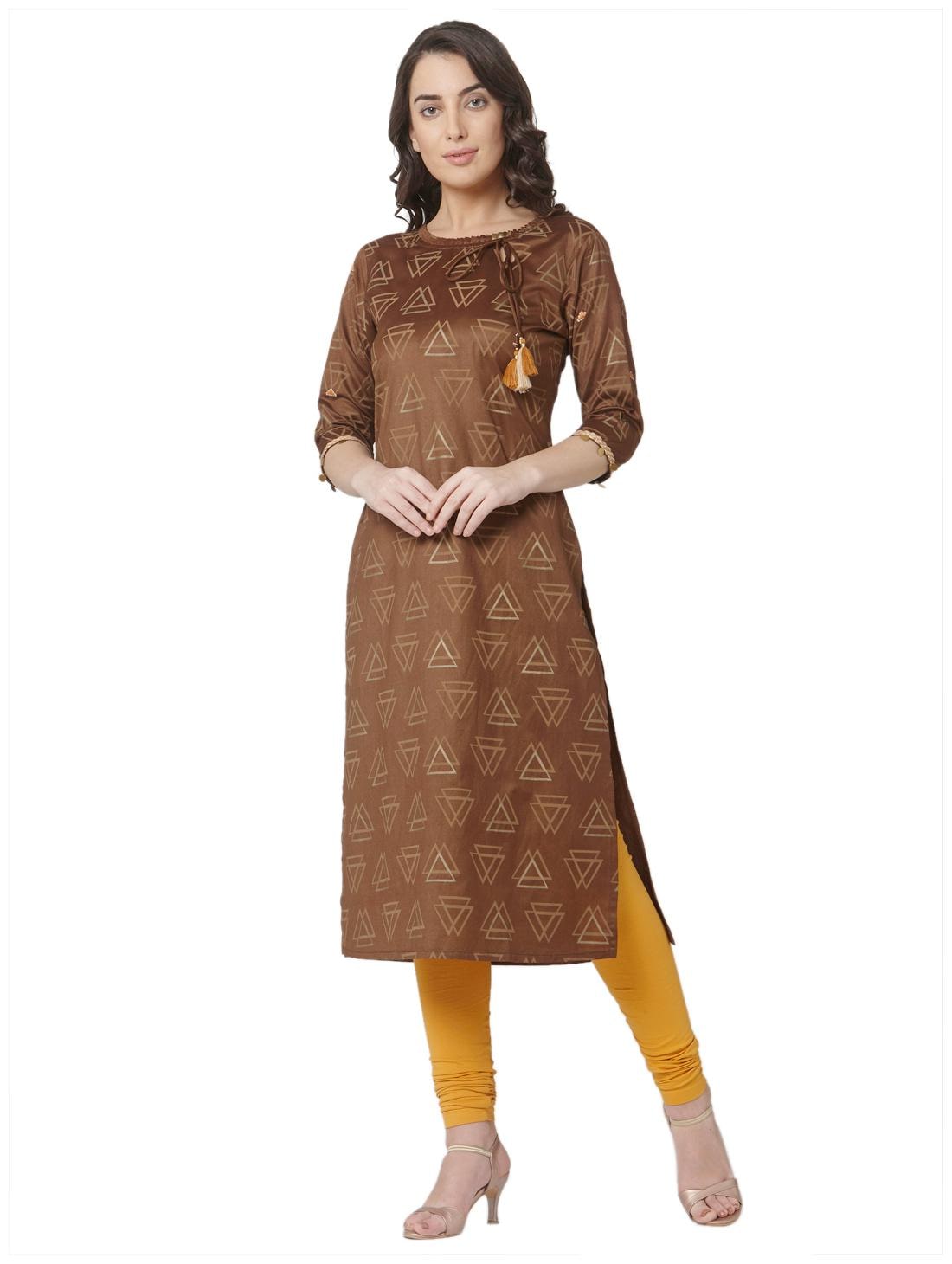 

OS Women Brown Printed Straight Kurta
