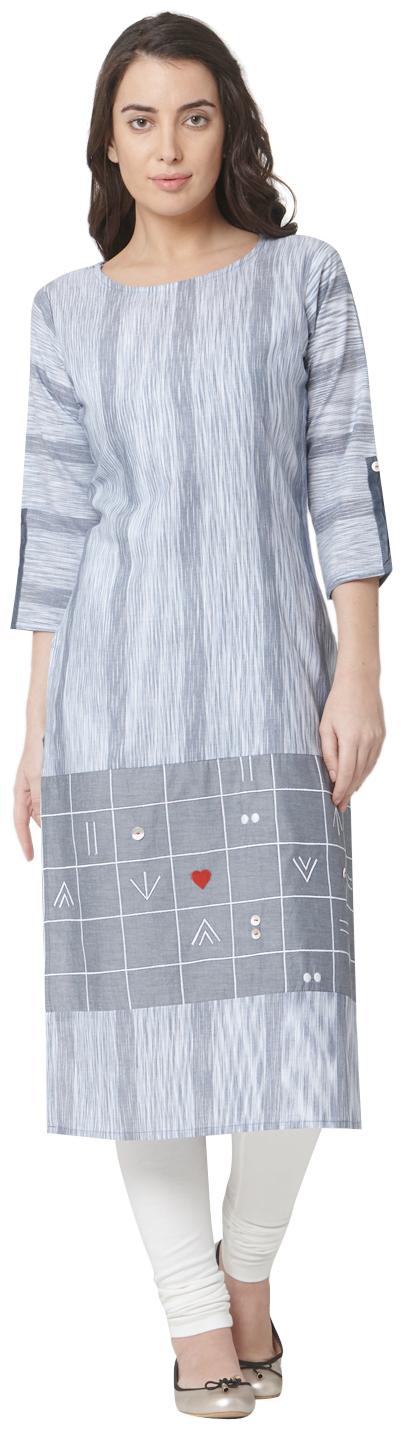 

OS Women Grey Embroidered Straight Kurta