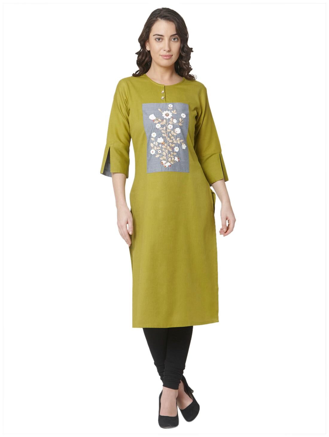

OS Women Green Embroidered Straight Kurta