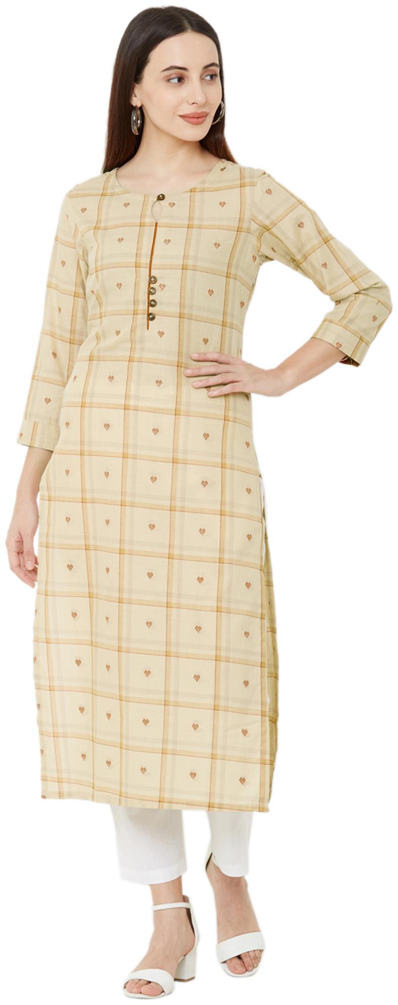 

OS Women Beige Checkered Straight Kurta