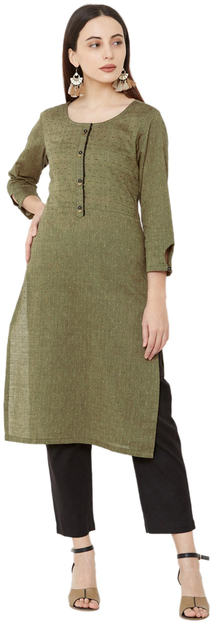 

OS Women Green Embroidered Straight Kurta