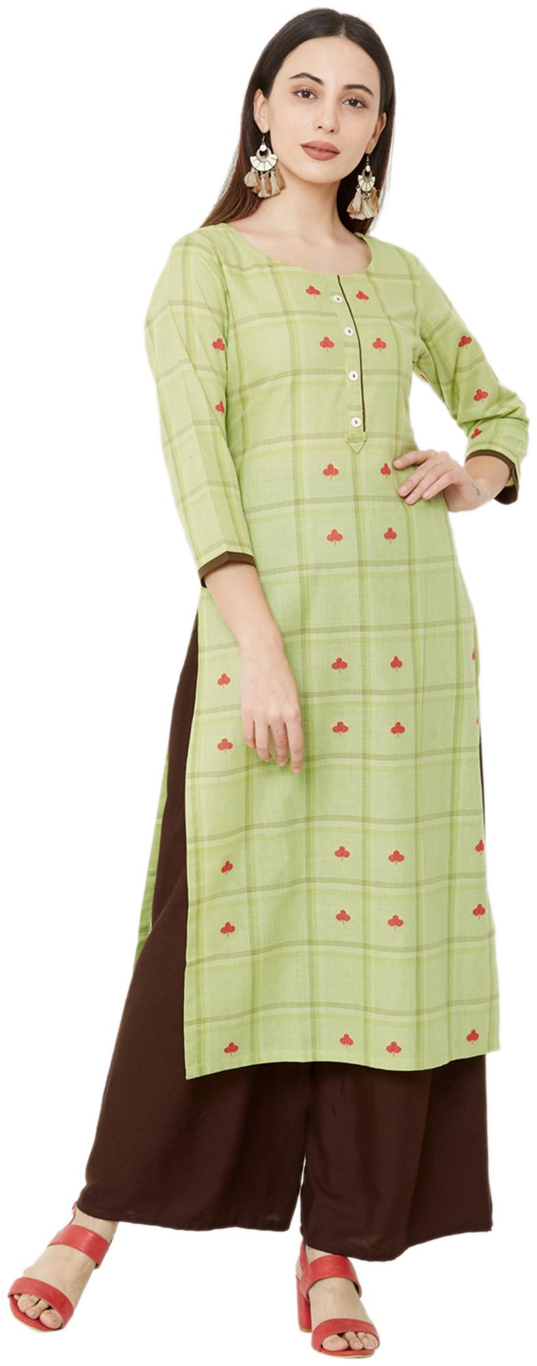 

OS Women Green Checkered Straight Kurta