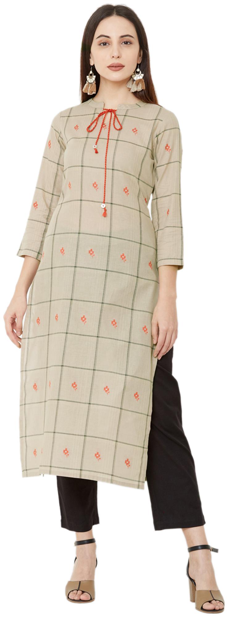 

OS Women Beige Checkered Straight Kurta