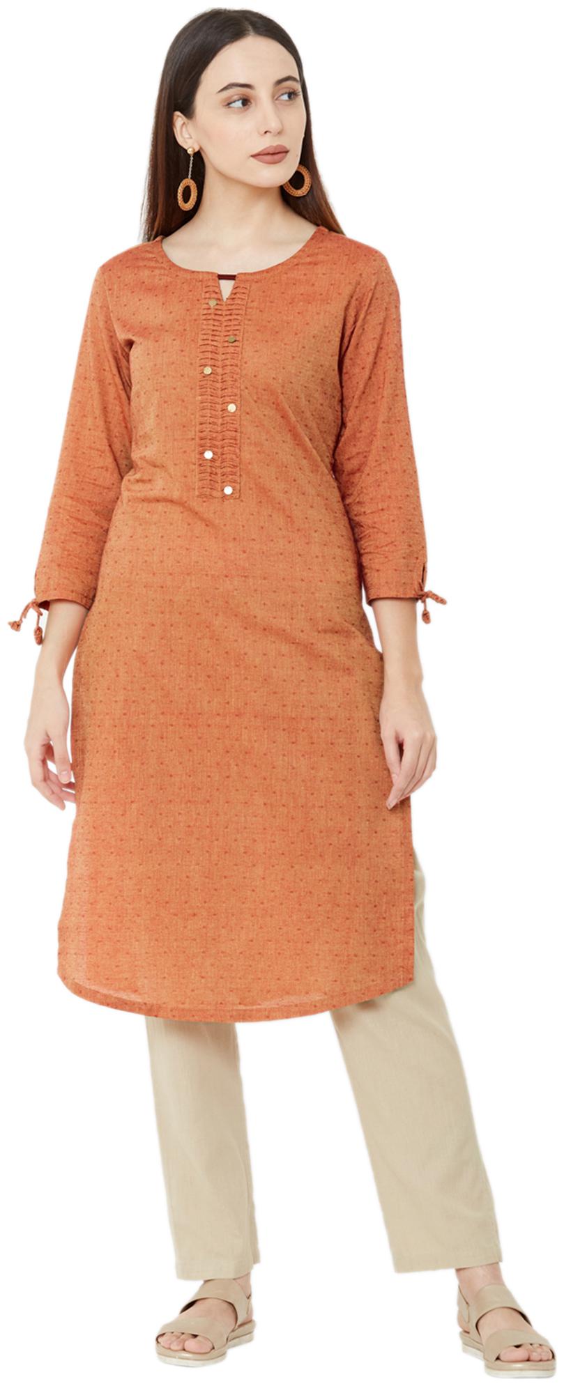 

OS Women Orange Embroidered Straight Kurta