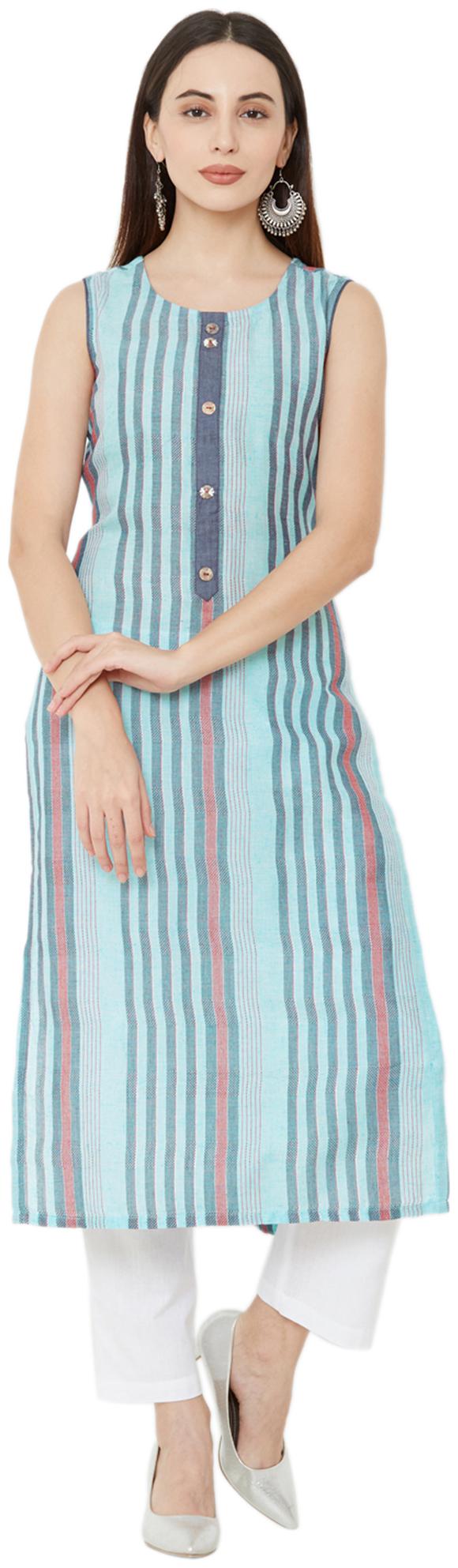 

OS Women Blue Striped Straight Kurta
