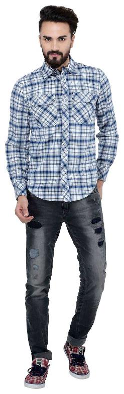 

Owncraft Men Blue Checked Regular Fit Casual Shirt