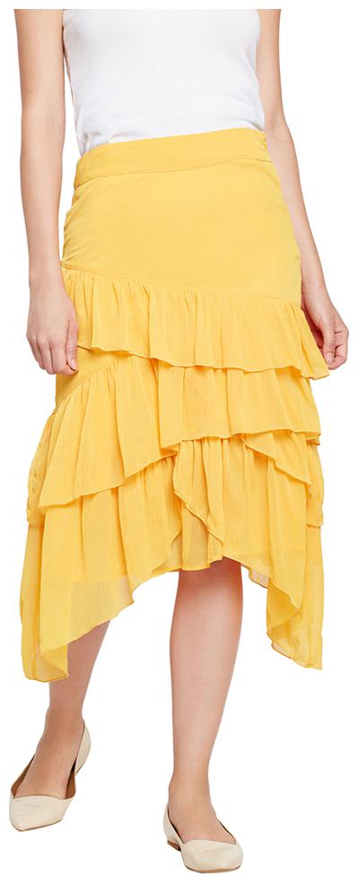 

OXOLLOXO Solid A-line skirt Midi Skirt - Yellow