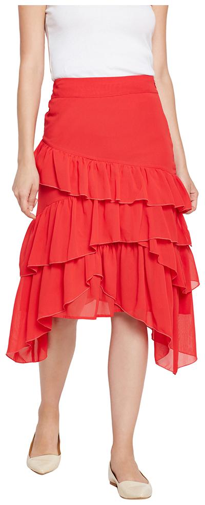 

OXOLLOXO Solid A-line skirt Midi Skirt - Red