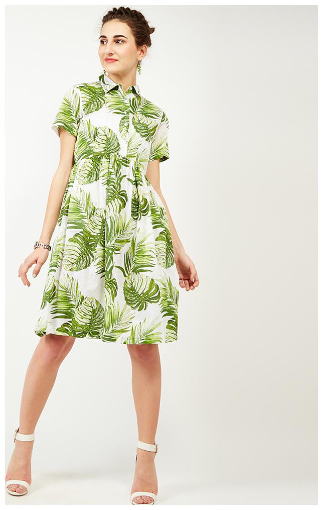 

OXOLLOXO White Green Printed A-line dress