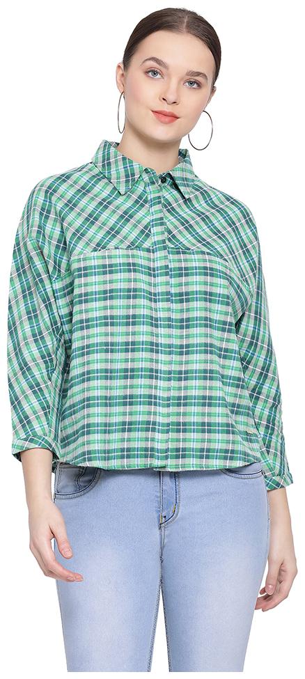 

Oxolloxo Women Green Checked Regular Fit Shirt