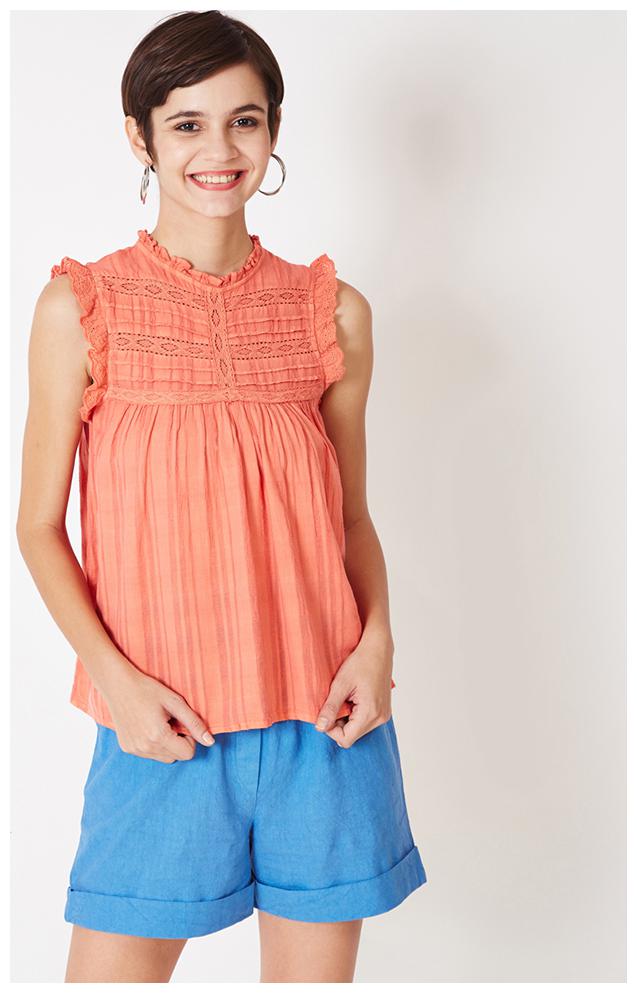 

OXOLLOXO Women Solid A-line top - Peach