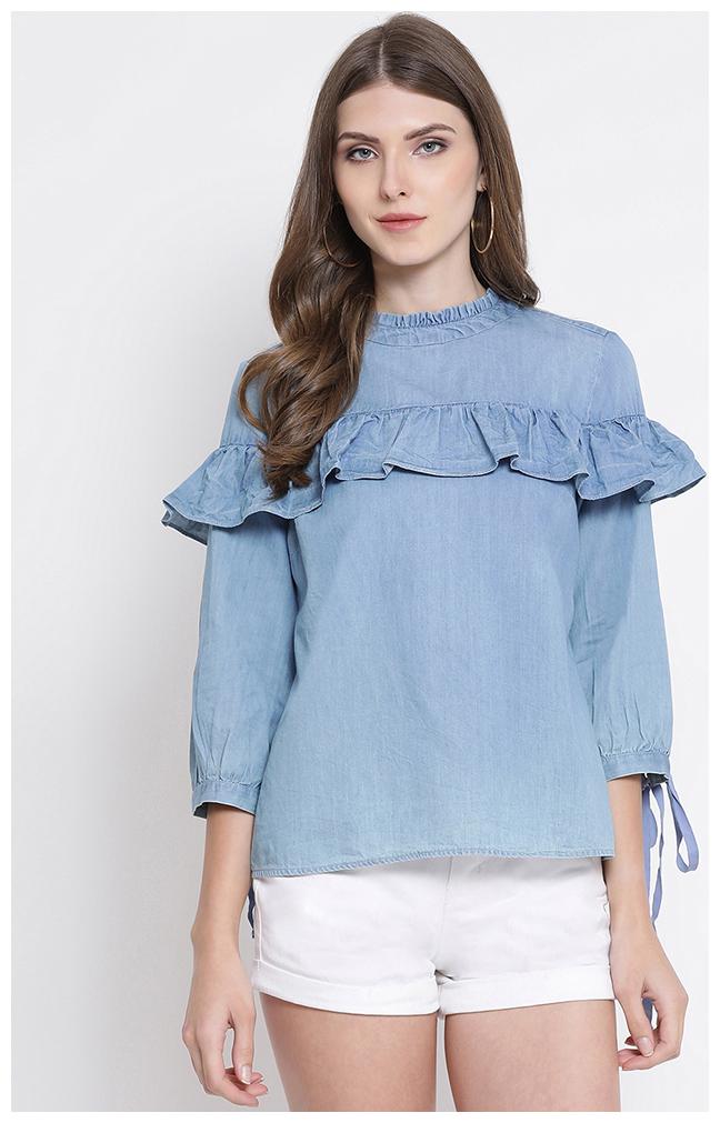 

OXOLLOXO Women Solid Regular top - Blue
