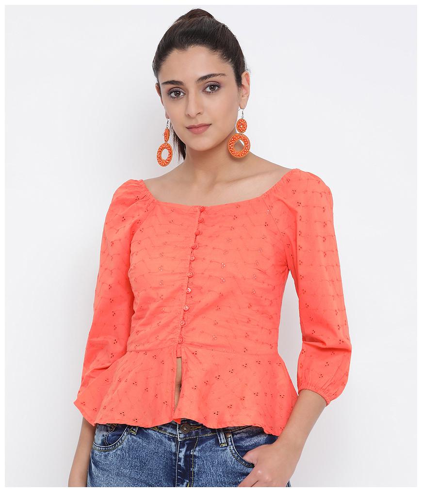

Oxolloxo Women Embroidered Regular top - Orange