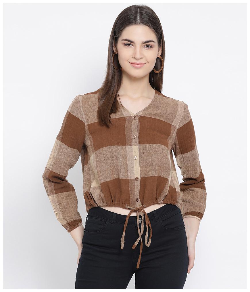 

Oxolloxo Women Checked Regular top - Brown