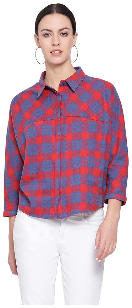 

Oxolloxo Women Red Checked Regular Fit Shirt