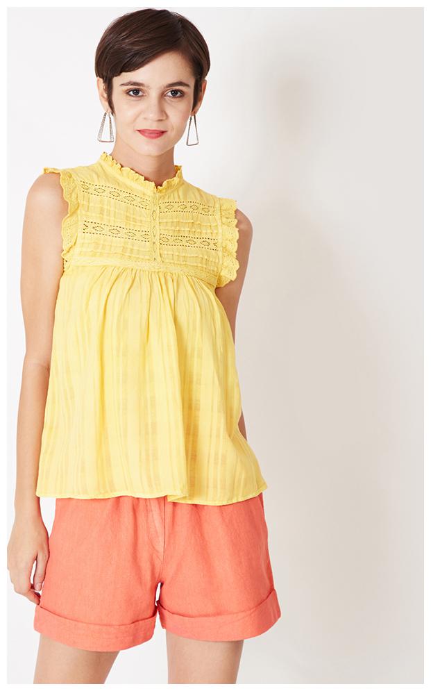 

OXOLLOXO Women Solid A-line top - Yellow
