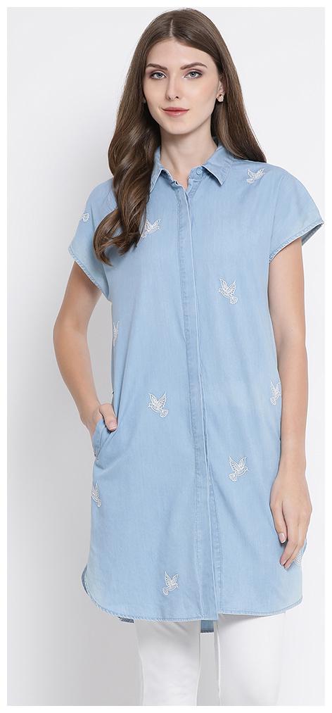 

OXOLLOXO Women Blue Solid Regular Fit Shirt