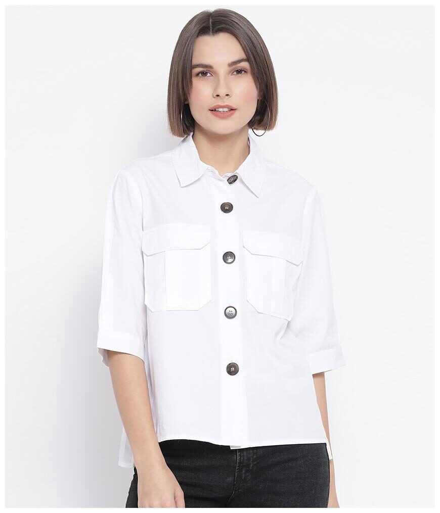 

Oxolloxo Women White Solid Regular Fit Shirt