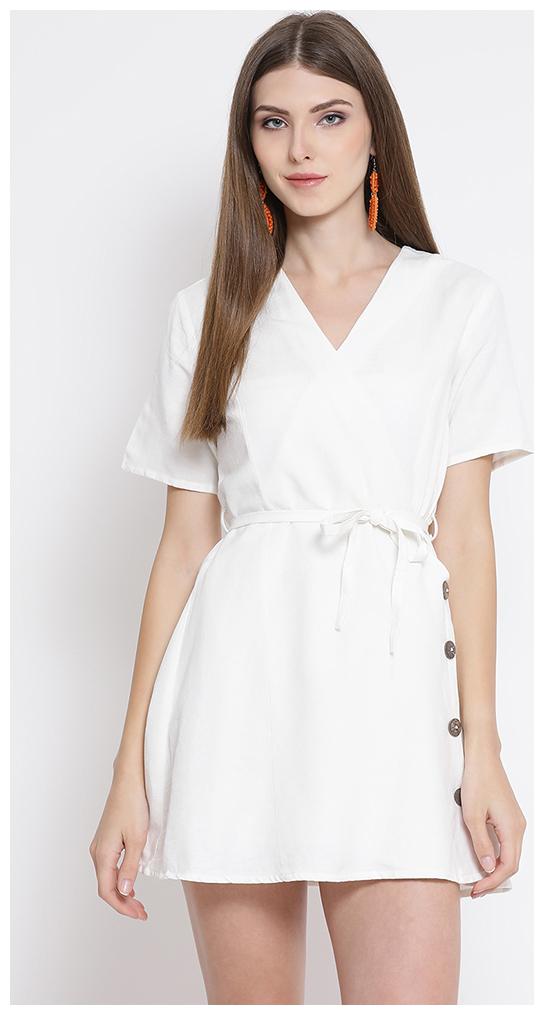 

OXOLLOXO White Solid A-line dress