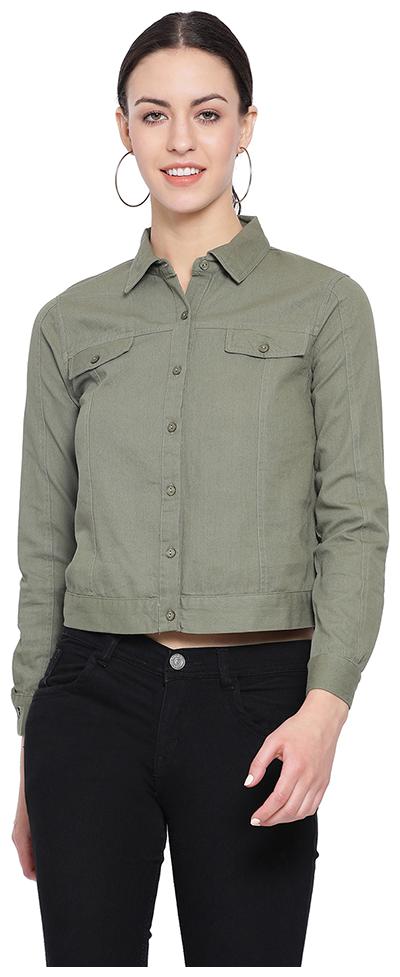 

Oxolloxo Women Green Solid Regular Fit Shirt