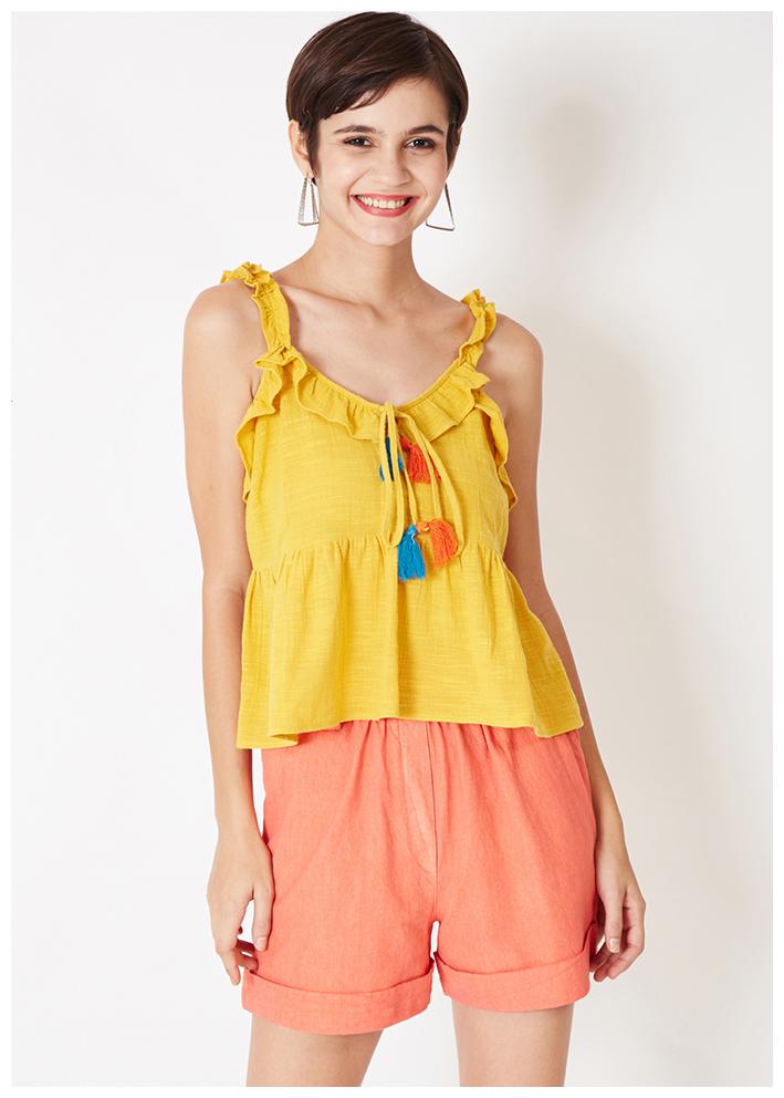 

OXOLLOXO Women Solid A-line top - Yellow