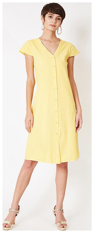 

OXOLLOXO Yellow Solid A-line dress