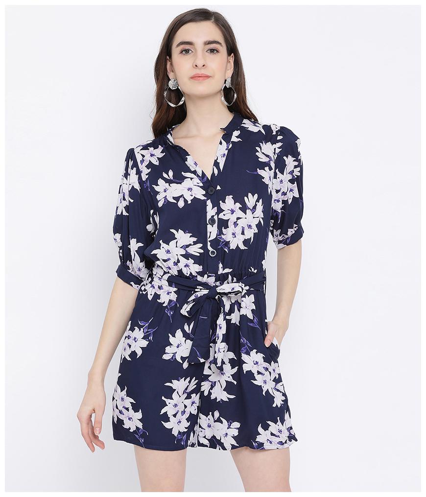 

Oxolloxo Floral Romper - White Blue