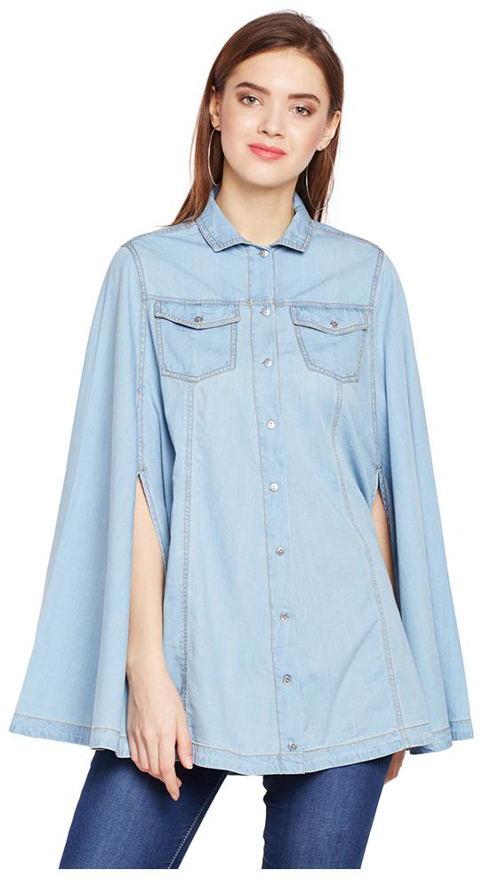 

OXOLLOXO Women Blue Solid Regular Fit Shirt