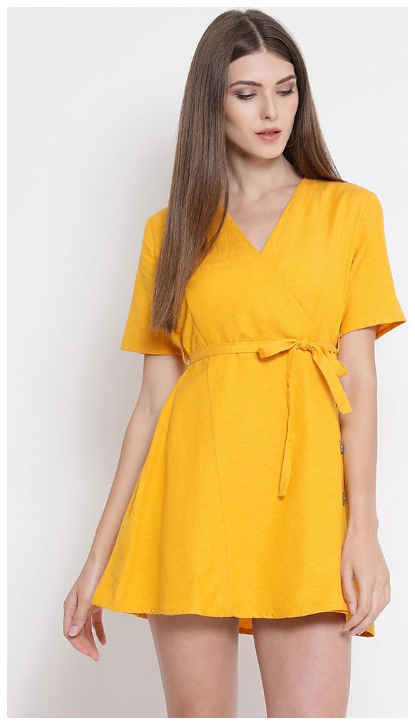 

OXOLLOXO Yellow Solid A-line dress