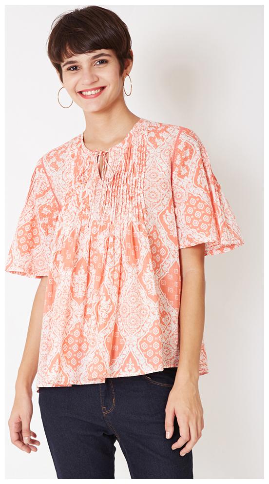 

OXOLLOXO Women Printed A-line top - White Peach
