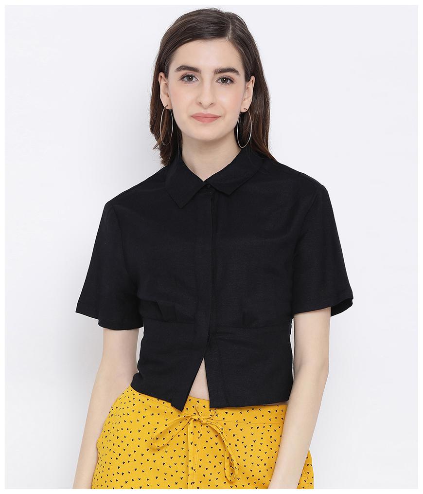 

Oxolloxo Women Black Solid Regular Fit Shirt